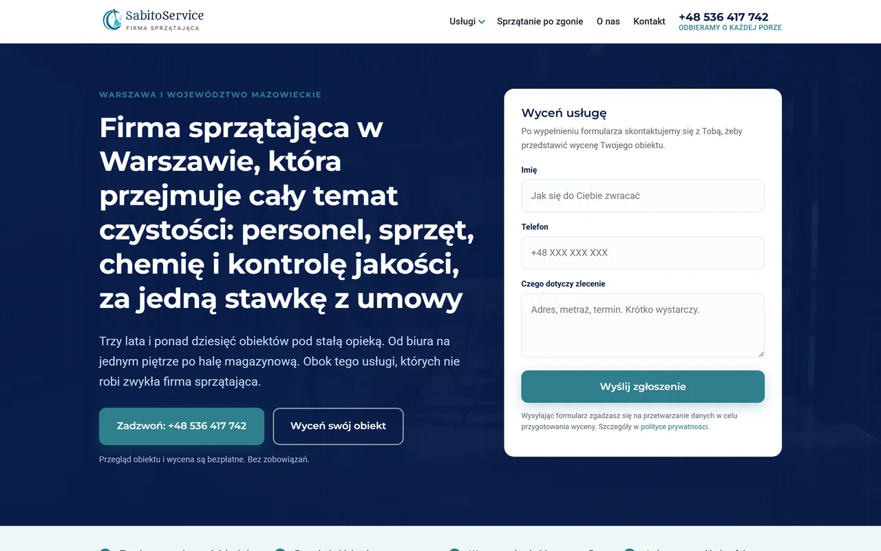 Sabito Service, главная страница